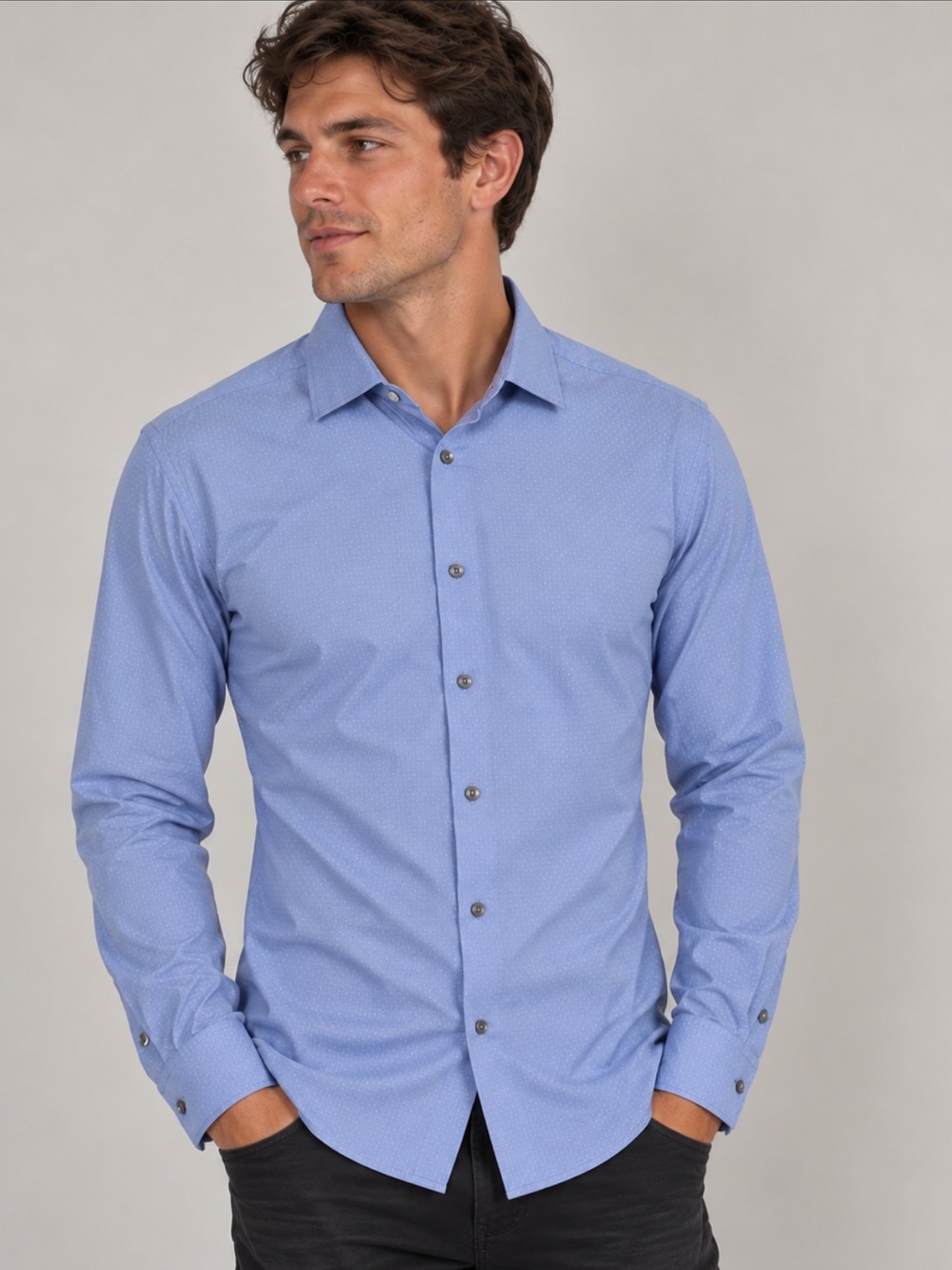 Calvin Klein Blue Slim Fit Button Down Shirt 17.5 Minimalist Office Coastal Mens